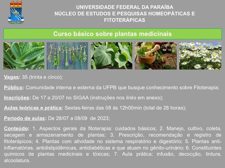 Curso básico sobre Plantas Medicinais 2023